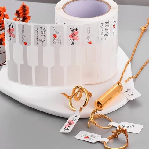 1 Roll Elegant White Self-Adhesive Jewelry Price Tags with Thank You Message - Glossy Finish Perfect for DIY Crafts Display in Saudi Arabia