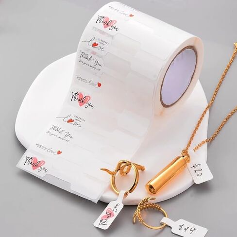 1 Roll Elegant White Self-Adhesive Jewelry Price Tags with Thank You Message - Glossy Finish Perfect for DIY Crafts Display in Saudi Arabia