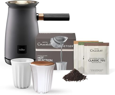 Hotel Chocolat Velvetiser - In-Home Hot Chocolate Machine - Barista-Grade Hot Chocolate Maker - Charcoal Edition - 2 Ceramic Podcups & 10 Single-Serve Sachets in Saudi Arabia