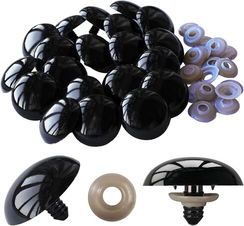 Hukiwow 40 قطعة 40 مم عيون أمان وغسالات 40 مم عيون أمان كبيرة كبيرة حرفية سوداء بلاستيكية كروشيه لصنع الدمى على شكل حيوانات كروشيه in Kuwait