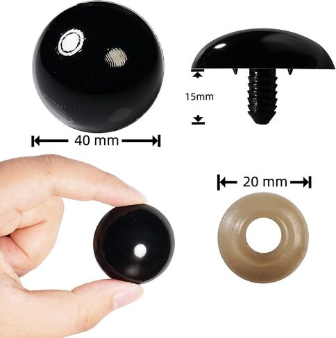 Hukiwow 40 قطعة 40 مم عيون أمان وغسالات 40 مم عيون أمان كبيرة كبيرة حرفية سوداء بلاستيكية كروشيه لصنع الدمى على شكل حيوانات كروشيه in Kuwait