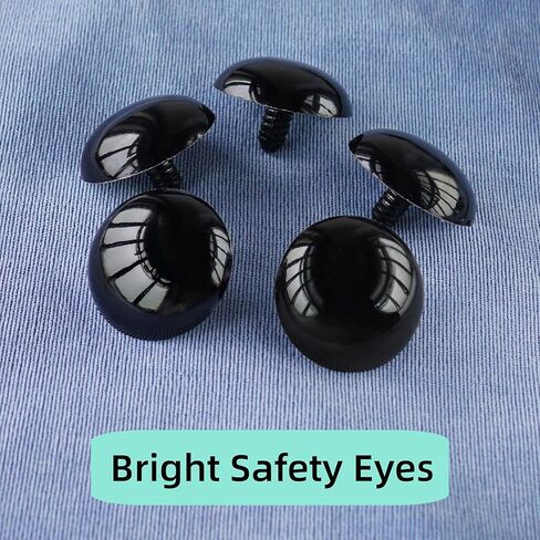 Hukiwow 40 قطعة 40 مم عيون أمان وغسالات 40 مم عيون أمان كبيرة كبيرة حرفية سوداء بلاستيكية كروشيه لصنع الدمى على شكل حيوانات كروشيه in Kuwait