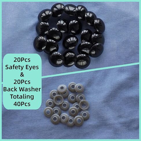 Hukiwow 40 قطعة 40 مم عيون أمان وغسالات 40 مم عيون أمان كبيرة كبيرة حرفية سوداء بلاستيكية كروشيه لصنع الدمى على شكل حيوانات كروشيه in Kuwait