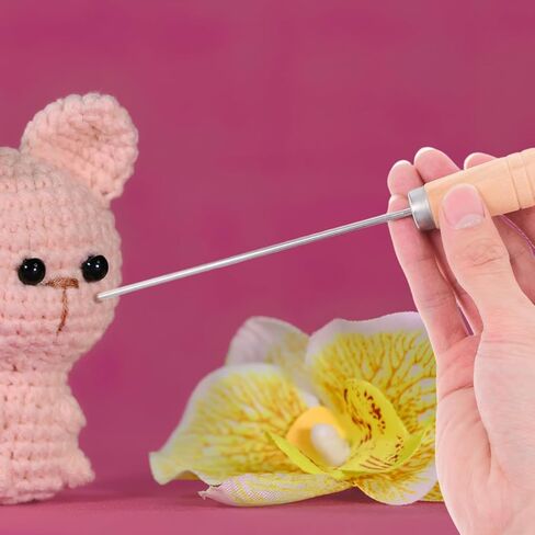 Garneck Doll Cotton Filling Tool: 9 Inch Plush Stuffing Metal Awl with Wooden Ergonomic Handle Filler Accessory for Plush Pillows and Crafts Doll Making Supplies, Easy-to-use in Saudi Arabia
