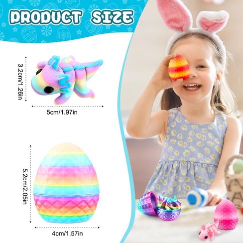 DIYDEC 24pcs Easter 3D Printed Animals Axolotl Figurines with 3D Printed Eggs Mini Fidget Toys for Kids Boys Girl Easters Basket Stuffers School Classroom Prizes Egg Hunt Party Favors Gifts in Kuwait