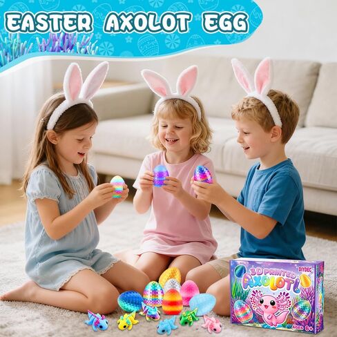DIYDEC 24pcs Easter 3D Printed Animals Axolotl Figurines with 3D Printed Eggs Mini Fidget Toys for Kids Boys Girl Easters Basket Stuffers School Classroom Prizes Egg Hunt Party Favors Gifts in Kuwait