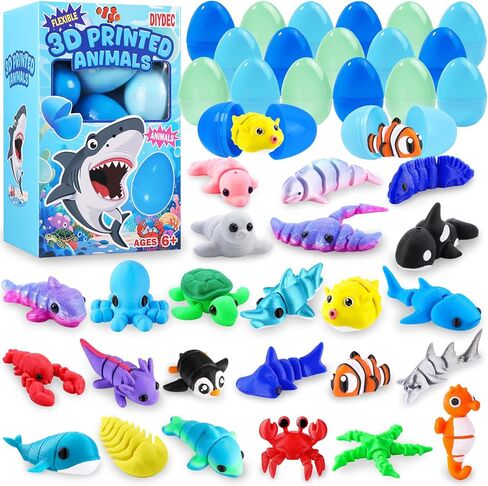 DIYDEC 24pcs Easter 3D Printed Animals Axolotl Figurines with 3D Printed Eggs Mini Fidget Toys for Kids Boys Girl Easters Basket Stuffers School Classroom Prizes Egg Hunt Party Favors Gifts in Kuwait
