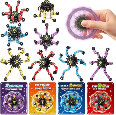 24 Pack Valentine's Day Cards for Kids with Fidget Spinners, Valentines Day Gifts for Kids, Deformable Robot Fidget Toy Exchange School Classroom Valentines Party Favor Game Prizes in Saudi Arabia