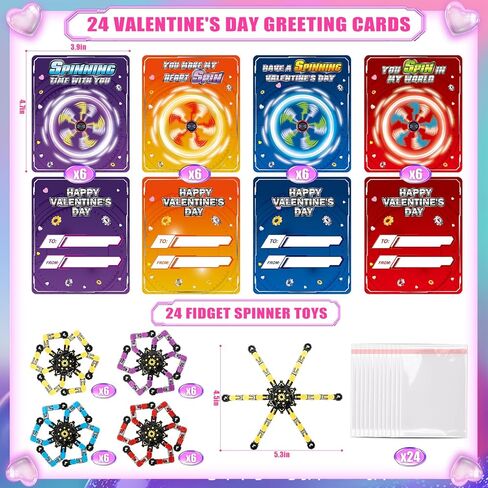 24 Pack Valentine's Day Cards for Kids with Fidget Spinners, Valentines Day Gifts for Kids, Deformable Robot Fidget Toy Exchange School Classroom Valentines Party Favor Game Prizes in Saudi Arabia