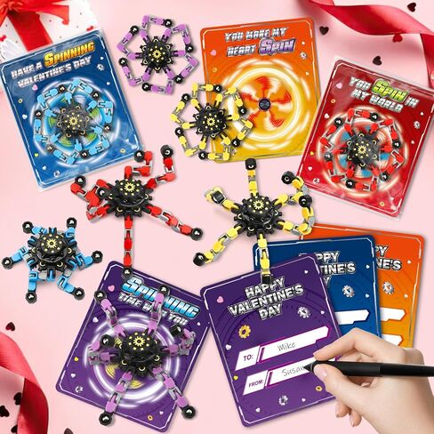 24 Pack Valentine's Day Cards for Kids with Fidget Spinners, Valentines Day Gifts for Kids, Deformable Robot Fidget Toy Exchange School Classroom Valentines Party Favor Game Prizes in Saudi Arabia