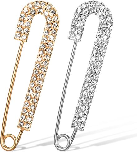 2 Pcs Gold Sliver Safety Brooch Pins Rhinestone Safety Pin Brooch Decorative Pins for Clothing Fancy Crystal Brooches Pin Large Crystal Metal Elegant Shawl Clips for Women Skirts Scarf Shirt Hats in Saudi Arabia