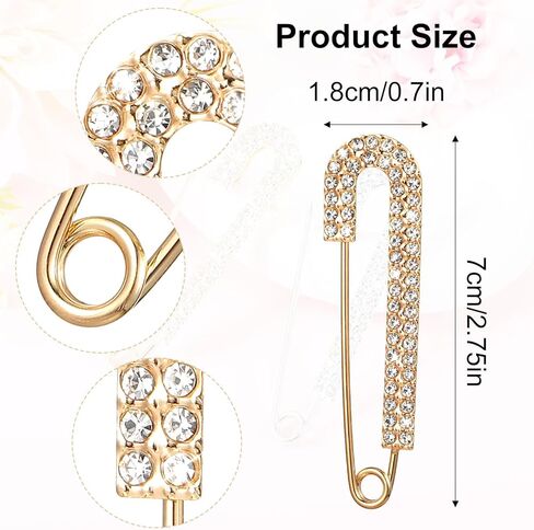 2 Pcs Gold Sliver Safety Brooch Pins Rhinestone Safety Pin Brooch Decorative Pins for Clothing Fancy Crystal Brooches Pin Large Crystal Metal Elegant Shawl Clips for Women Skirts Scarf Shirt Hats in Saudi Arabia