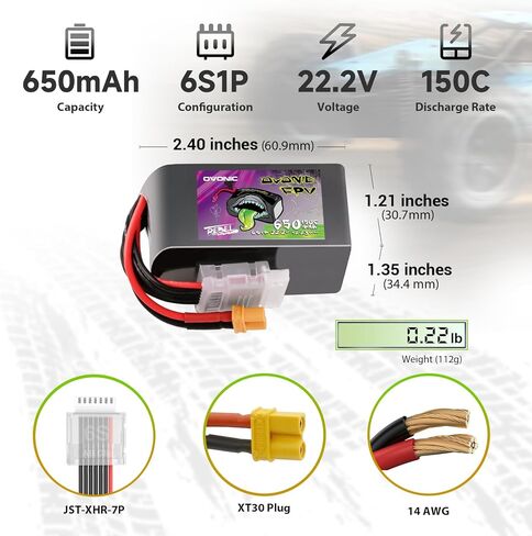 OVONIC 6S 650mAh Lipo Battery 22.2V 150C Battery with XT30 Plug for RC Car Truck RC Vehicles Boat Drone RC Airplane Quadcopter Helicopter FPV Racing Hobby Models [1 Package Including 2 Batteries] in Saudi Arabia