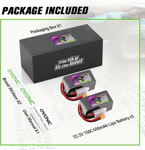 OVONIC 6S 650mAh Lipo Battery 22.2V 150C Battery with XT30 Plug for RC Car Truck RC Vehicles Boat Drone RC Airplane Quadcopter Helicopter FPV Racing Hobby Models [1 Package Including 2 Batteries] in Saudi Arabia