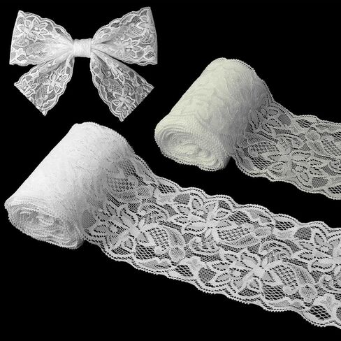 10 Yard White Lace Ribbon - 3.14Inch Wide Sewing Lace Trim - Elastic Stretchy Lace's Fabric Perfect for Crafting,Sewing Making,Gift Wrapping and Bridal Wedding Decorations in Saudi Arabia