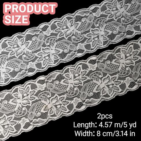 10 Yard White Lace Ribbon - 3.14Inch Wide Sewing Lace Trim - Elastic Stretchy Lace's Fabric Perfect for Crafting,Sewing Making,Gift Wrapping and Bridal Wedding Decorations in Saudi Arabia