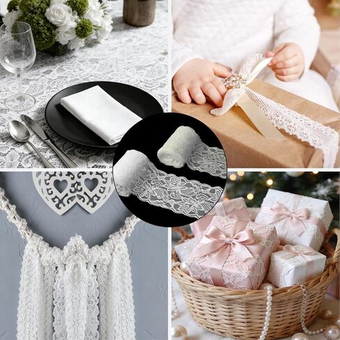 10 Yard White Lace Ribbon - 3.14Inch Wide Sewing Lace Trim - Elastic Stretchy Lace's Fabric Perfect for Crafting,Sewing Making,Gift Wrapping and Bridal Wedding Decorations in Saudi Arabia