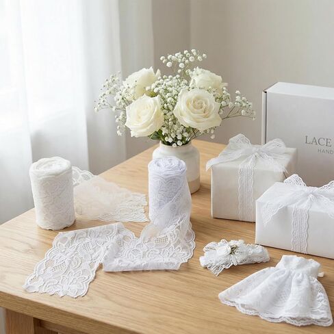 10 Yard White Lace Ribbon - 3.14Inch Wide Sewing Lace Trim - Elastic Stretchy Lace's Fabric Perfect for Crafting,Sewing Making,Gift Wrapping and Bridal Wedding Decorations in Saudi Arabia