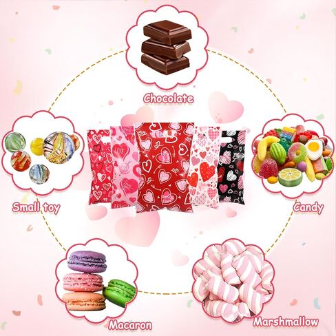 Pickmesh 150 Pcs Valentines Day Plastic Bags Bulk Valentine Candy Cellophane Bags with Handles for Gift Exchange Heart Goodie Treat Handbags for Sweet Day Birthday Party Favor Supplies (Fashion) in Saudi Arabia