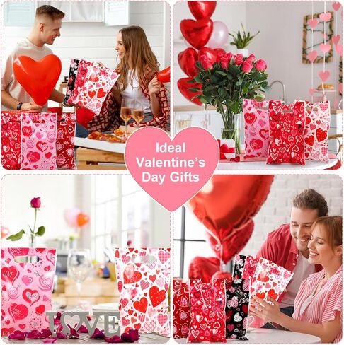Pickmesh 150 Pcs Valentines Day Plastic Bags Bulk Valentine Candy Cellophane Bags with Handles for Gift Exchange Heart Goodie Treat Handbags for Sweet Day Birthday Party Favor Supplies (Fashion) in Saudi Arabia