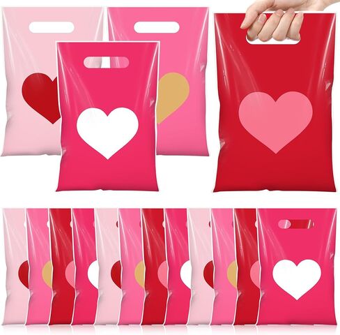 Pickmesh 150 Pcs Valentines Day Plastic Bags Bulk Valentine Candy Cellophane Bags with Handles for Gift Exchange Heart Goodie Treat Handbags for Sweet Day Birthday Party Favor Supplies (Fashion) in Saudi Arabia