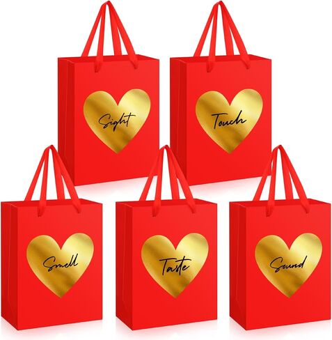 Kolldenn 5 Senses Gift Bags for Him Her 10. 6'' Valentine's Day Five Senses Gift Bags with Handles Smell Taste Touch Sight Sound Kraft Paper Present Wrappings for Valentine Wedding Birthday(Classic) in Saudi Arabia