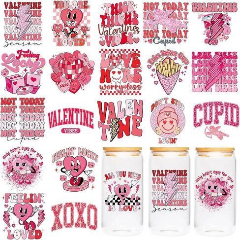 UV DTF Cup Wrap - 20 Sheet Retro Valentine UV DTF Transfer Stickers, Trendy Cup Wraps for Glass, Y2K Style Waterproof Decals, DIY Crafts for Teenagers Friends in Saudi Arabia