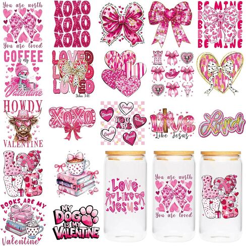 UV DTF Cup Wrap - 20 Sheet Retro Valentine UV DTF Transfer Stickers, Trendy Cup Wraps for Glass, Y2K Style Waterproof Decals, DIY Crafts for Teenagers Friends in Saudi Arabia