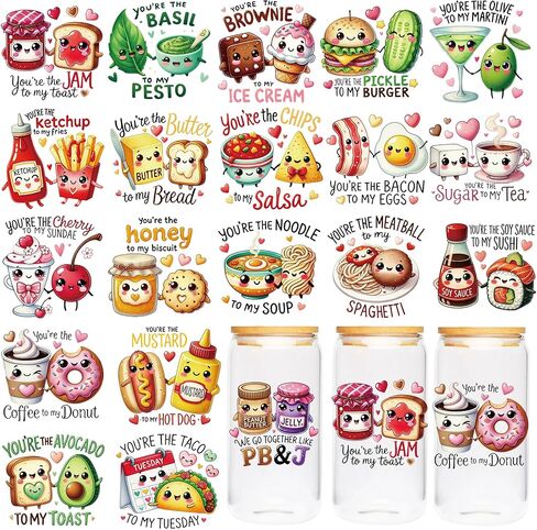 UV DTF Cup Wrap - 20 Sheet Retro Valentine UV DTF Transfer Stickers, Trendy Cup Wraps for Glass, Y2K Style Waterproof Decals, DIY Crafts for Teenagers Friends in Saudi Arabia