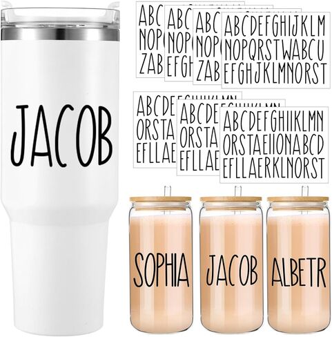Glenmal 7 Sheets UV Dft Transfer Alphabet Stickers, Personalized Bottles Ornament on Transfers for Cups Crafts Waterproof Letter Decals Name Ornament for DIY Decorations(White) in Saudi Arabia