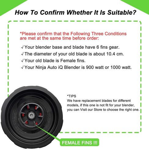 مجموعة شفرات استخراج 6 زعانف متوافقة مع خلاط Ninja Auto iQ BL450-70 BL450C BL456 BL480 BL480D BL482-70، أجزاء بديلة لشفرات Nutri Ninja (زعانف أنثى مقاس 4 بوصة) in Kuwait