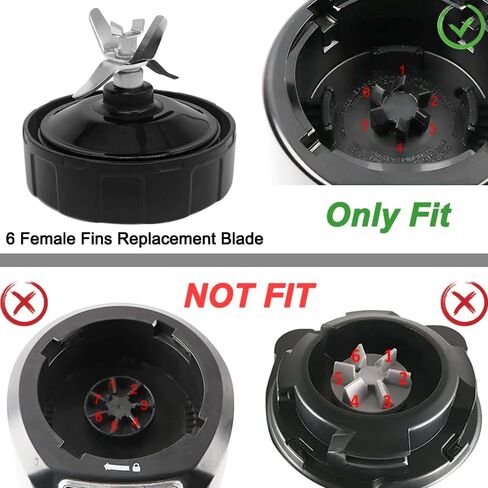 مجموعة شفرات استخراج 6 زعانف متوافقة مع خلاط Ninja Auto iQ BL450-70 BL450C BL456 BL480 BL480D BL482-70، أجزاء بديلة لشفرات Nutri Ninja (زعانف أنثى مقاس 4 بوصة) in Kuwait