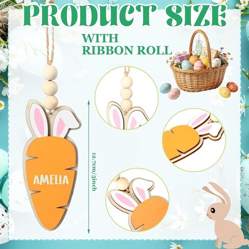 Youyole 24 Pcs Easter Basket Name Tag Personalized Wooden Bunny Carrot Hanging Sign Gift Tags Blank Rabbit Carrot Cutouts with Beads Twine Spring Gifts Tags for Easter Party DIY Craft Home Decor in Saudi Arabia