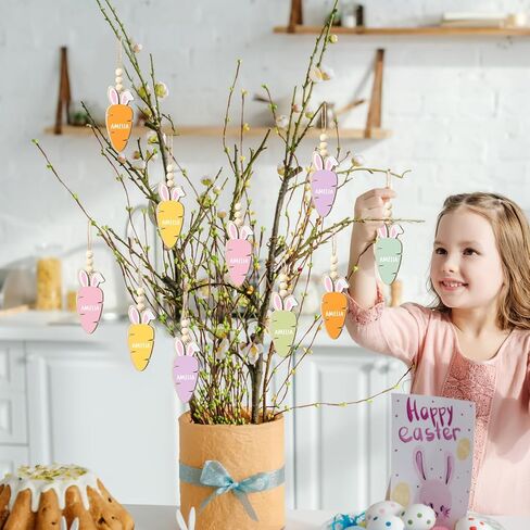 Youyole 24 Pcs Easter Basket Name Tag Personalized Wooden Bunny Carrot Hanging Sign Gift Tags Blank Rabbit Carrot Cutouts with Beads Twine Spring Gifts Tags for Easter Party DIY Craft Home Decor in Saudi Arabia