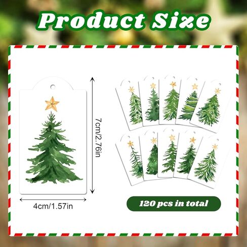 120 Pcs Christmas Tree Gift Tags with Hemp Rope Green Watercolor Christmas Tree Paper Tags Winter Holiday Hanging Name Labels for Xmas Party Favor Present Decoration in Saudi Arabia