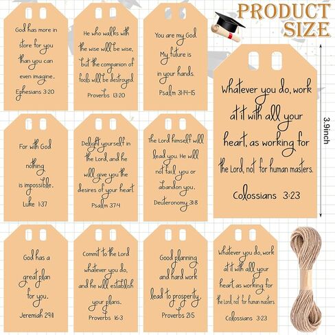 10 Pcs Christian Bible Verse Tags Graduation Gift Tags with String Graduation Centerpieces for Mason Jars Party Favor Decorations DIY Crafts Bible Gifts, 3.5 Inch in Saudi Arabia