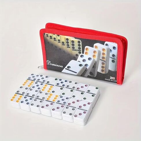 مجموعة LuckyWish Dominoes، 28 قطعة مع حقيبة تخزين حمراء، لعبة طاولة كلاسيكية للبالغين in Saudi Arabia