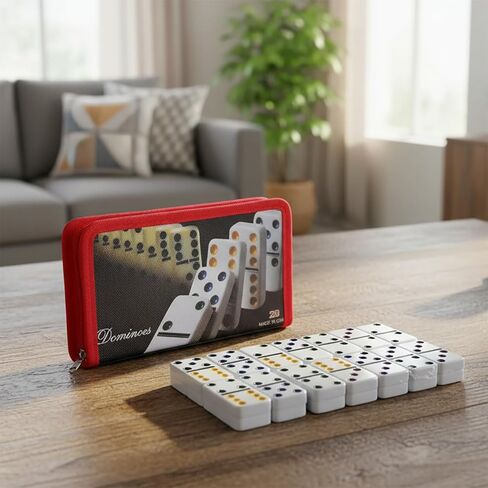 مجموعة LuckyWish Dominoes، 28 قطعة مع حقيبة تخزين حمراء، لعبة طاولة كلاسيكية للبالغين in Saudi Arabia