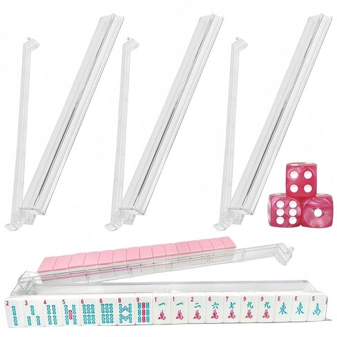 bestcool Mahjong Racks with Pushers Set of 4, Mahjong Tile Holders with Dice, Racks with Attached Pushers, Mahjong Accessories and Supplies for Women(Blue-Pink) in Saudi Arabia