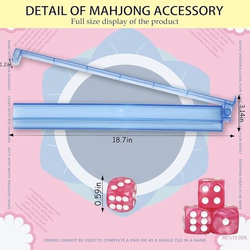 bestcool Mahjong Racks with Pushers Set of 4, Mahjong Tile Holders with Dice, Racks with Attached Pushers, Mahjong Accessories and Supplies for Women(Blue-Pink) in Saudi Arabia