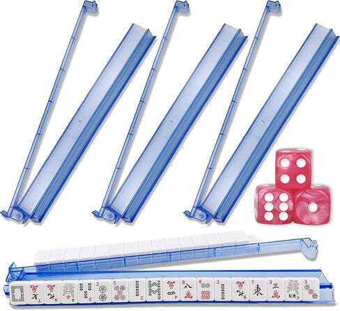 bestcool Mahjong Racks with Pushers Set of 4, Mahjong Tile Holders with Dice, Racks with Attached Pushers, Mahjong Accessories and Supplies for Women(Blue-Pink) in Saudi Arabia