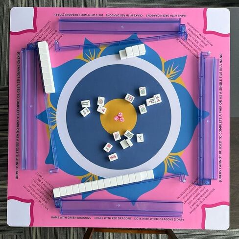 bestcool Mahjong Racks with Pushers Set of 4, Mahjong Tile Holders with Dice, Racks with Attached Pushers, Mahjong Accessories and Supplies for Women(Blue-Pink) in Saudi Arabia