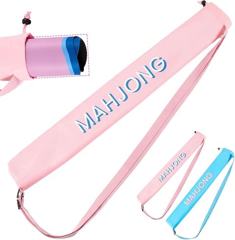 35 Inch Long Mahjong Mat Bag Cute Double Strapped Soft Polyester Drawstring Mahjong Holder Lightweight Waterproof Outdoor Carrying Bag for Board Games Travel Storage Mat Not Included (Blue) in Saudi Arabia