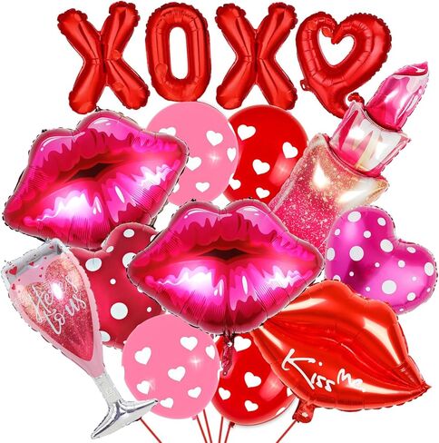 بالونات يوم جالنتينايز، بالونات فويل ديكورات جالنتينايز تتضمن بالونات أحمر الشفاه XOXO Lips ديكورات يوم جالنتينايز، بالونات يوم جالنتينا سعيد لحفلة يوم جالنتيناينز in Kuwait