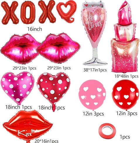 Galentines Day Balloons, Galentines Day Decorations Foil Balloons includes XOXO Lips Lipstick Balloons Galentines Day Decorations,Happy Galentines Day Balloons for Galentines Day Party in Saudi Arabia