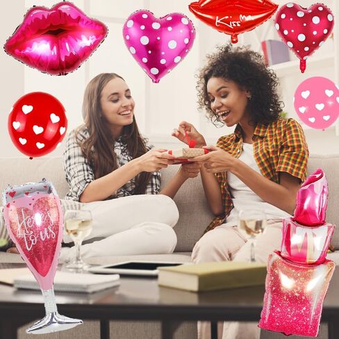 Galentines Day Balloons, Galentines Day Decorations Foil Balloons includes XOXO Lips Lipstick Balloons Galentines Day Decorations,Happy Galentines Day Balloons for Galentines Day Party in Saudi Arabia