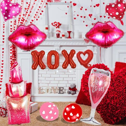 Galentines Day Balloons, Galentines Day Decorations Foil Balloons includes XOXO Lips Lipstick Balloons Galentines Day Decorations,Happy Galentines Day Balloons for Galentines Day Party in Saudi Arabia