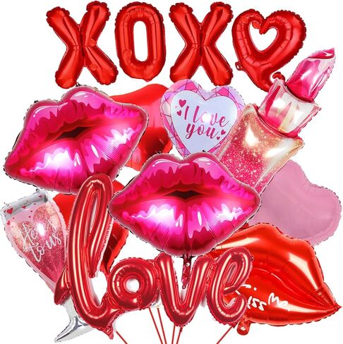 بالونات يوم جالنتينايز، بالونات فويل ديكورات جالنتينايز تتضمن بالونات أحمر الشفاه XOXO Lips ديكورات يوم جالنتينايز، بالونات يوم جالنتينا سعيد لحفلة يوم جالنتيناينز in Kuwait
