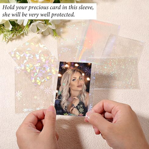 300 Pcs Photocard Sleeves Laser Flashing Photo Card Sleeves Heart Star Glass Rainbow Transparent Cards Protector for Photo Baseball Game Card Protective in Saudi Arabia