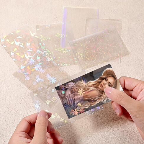 300 Pcs Photocard Sleeves Laser Flashing Photo Card Sleeves Heart Star Glass Rainbow Transparent Cards Protector for Photo Baseball Game Card Protective in Saudi Arabia